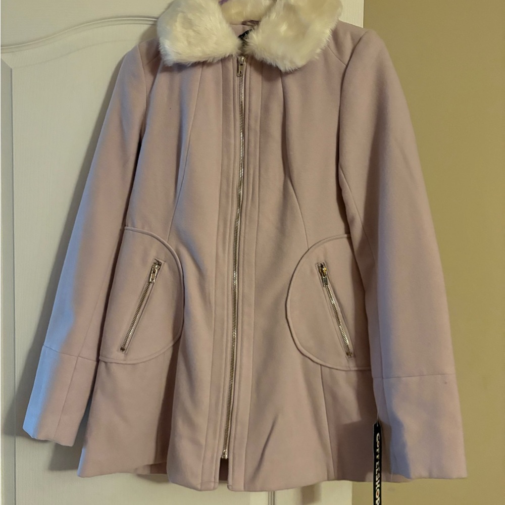 Women's Faux Fur Collar Coat - Light Pink